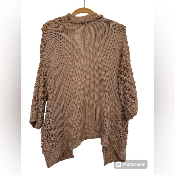 H&M crochet knit cardigan sweater OSFA Tan slouchy cozy spring neutrals minimal - Picture 2 of 3